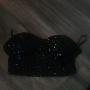 Black Sequin Crop Top